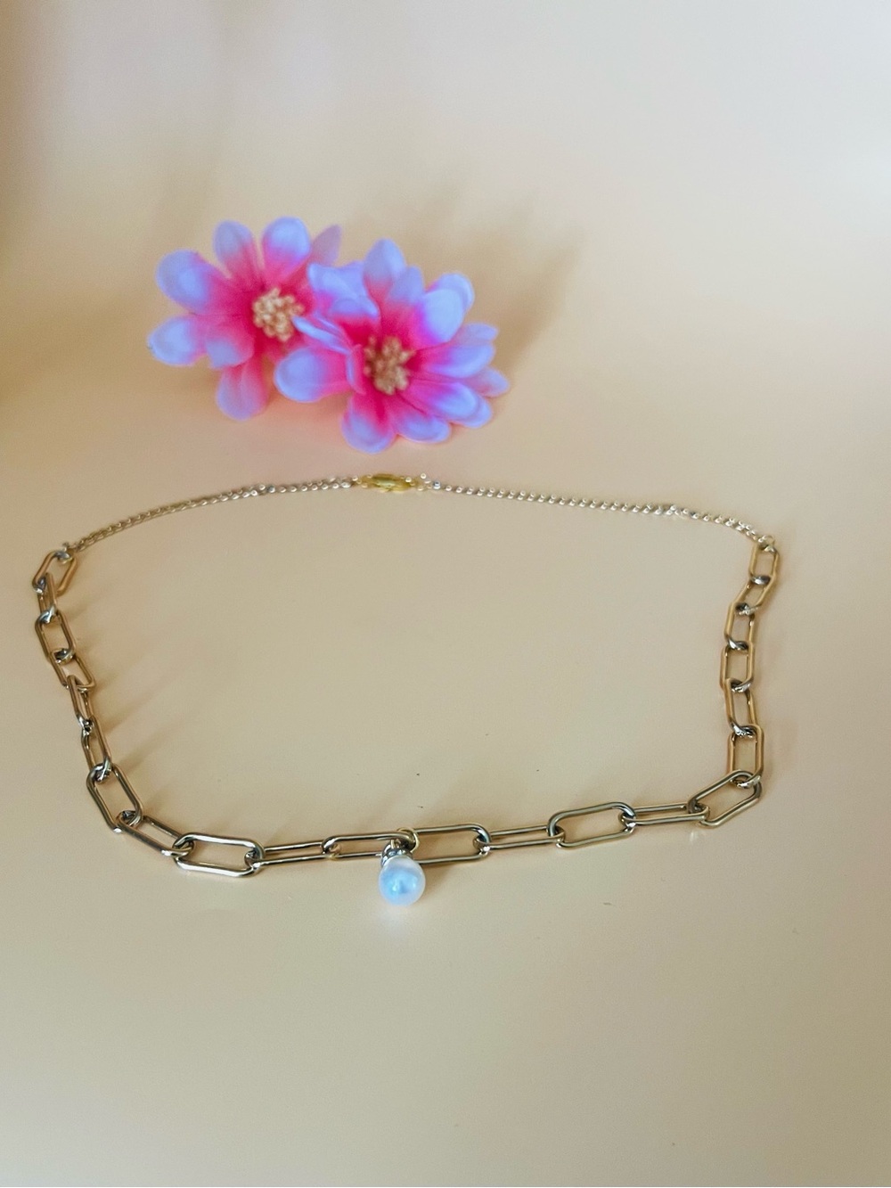 Gold plated Chain Necklace with Pearl Pendant